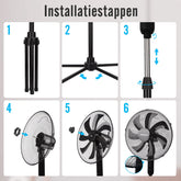 Aigostar Statiefventilator - Ventilator Staand - Verstelbaar - 50W - Zwart •